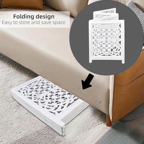 Image of Foldable Wooden Dog Gate with 4 Panels | Freestanding Pet Safety Barrier for Dogs & Puppies | Indoor Fence for Doorway, Stairs & Hallway | Portable Pet Gate (White)