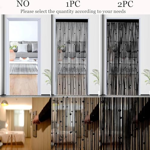 AHEJIOO 2 Stück Fadenvorhang Schwarz - 100 x 200 cm, Fadenvorhang Tür als Raumteiler, Fliegenschutz oder Dekoration, kürzbar und waschbar