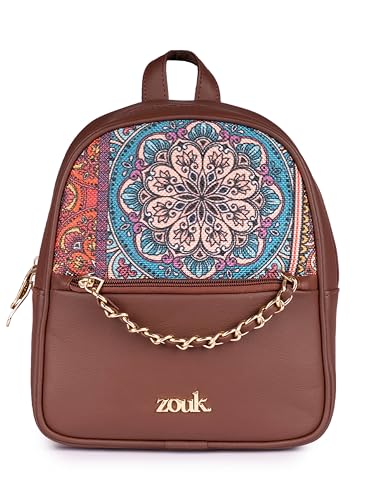 Image of ZOUK Mayra Mini Daypack | Stylish Vegan Leather Backpack for Women with Water-Resistant Lining | Handcrafted Small Day Bag with Gold Zip & Adjustable Straps |