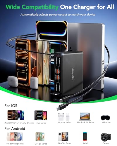 Image of 8-in-1 Retractable Charger for Apple Samsung USB C Gan Multiple Devices
