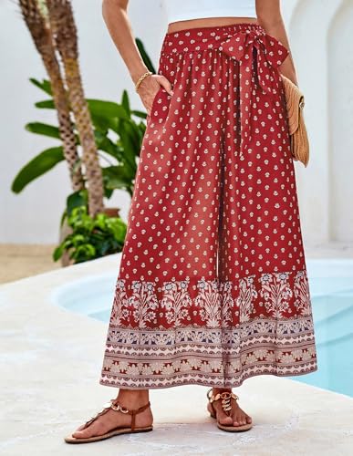 GRACE KARIN Women's 2025 Summer Wide Leg Palazzo Pants Elastic High Waisted Boho Casual Flowy Beach Pants with Pockets2