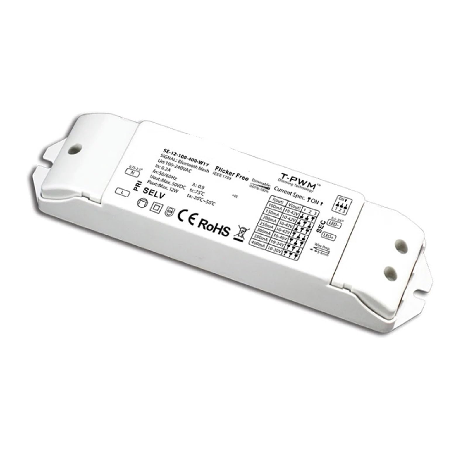 Transformateur LED Bluetooth Mesh pour variation fluide 12W 100-240V courant constant