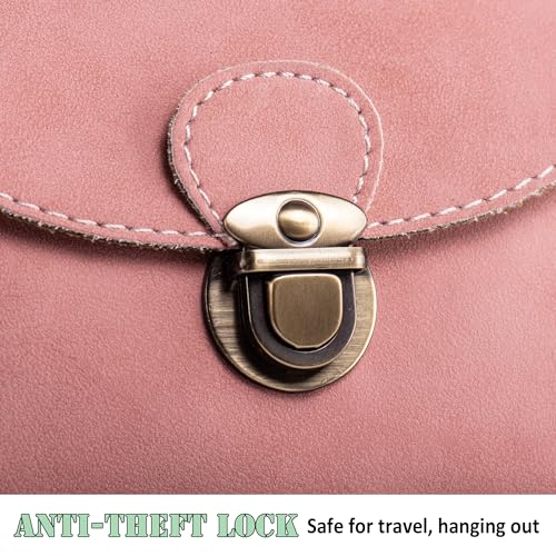 LaRechor Kleine Umhängetasche Damen mit Sicher Schloss, Vegan Leder Handtasche Mini Mädchen Teenager Frauen Tasche zum Umhängen (Pink)