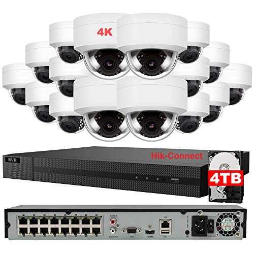 Hottest Sale Anpviz 4K 16CH IP POE Security Camera System 4TB HDD pre-Installed, 16CH 8MP H.265 NVR, 16pcs 8MP IP POE Dome Cameras,Home Security System with Audio, 98ft Night Vision, IVMS4200, Hik-Connect