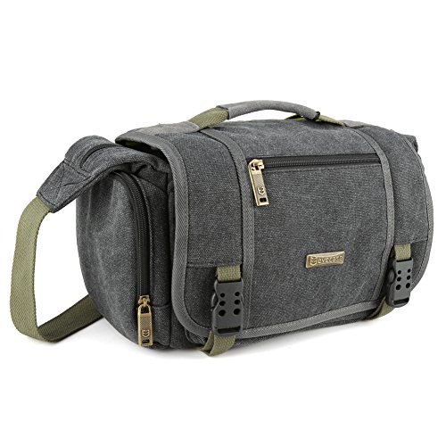 Evecase Large Vintage Canvas Messenger SLR Camera case Bag with Shoulder Strap for Canon Nikon Sony Panasonic FujiFilm Olympus Pentax and More DSLR Camera- Gray