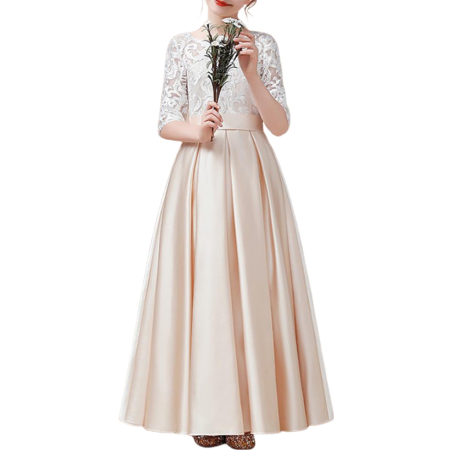 OTMYIGO Vestido de Princesa de Encaje para niñas, Vestido de Dama de Honor para Desfile de Bodas, Vestido de Princesa para niña, Vestido de Fiesta de cumpleaños Baile Primera comunión