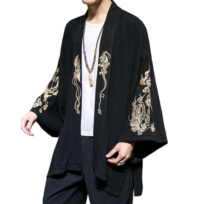 Chinese Style Hanfu Men's Embroidered Cardigan Japanese Kimono Mens Shirt Vintage Tang Suit Jacket Male