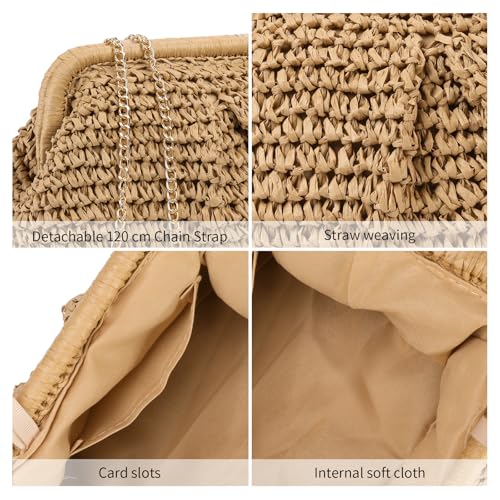 Image of RNIEGA Straw Clutch Purses for Women Cloud Dumpling Pouch Straw crossbody Handbag Summer Beach Woven Shoulder Bags