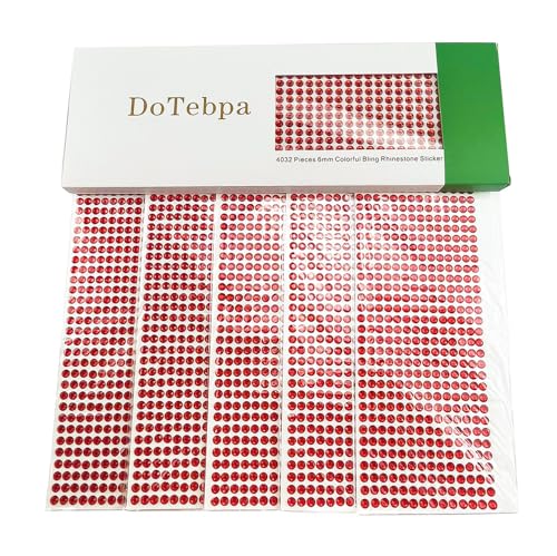 DoTebpa 4032 Pieces 6 mm Bling Rhinestone Sticker Sheet Gem Diamond self Adhesive for Scrapbooking Embellishments and DIY Crafts, Wedding, Decor (Red)