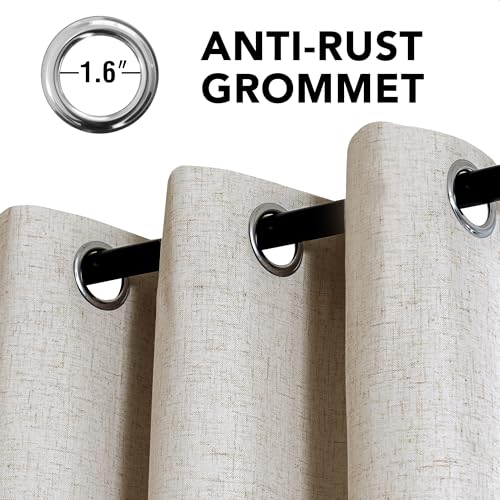 Image of H.VERSAILTEX Linen Curtains 100% Blackout Curtains for Bedroom 102 inch Long Full Light Blocking Nature Linen Blended Window Curtains for Living Room Nickel Grommet (2 Panels, Heathered Linen)