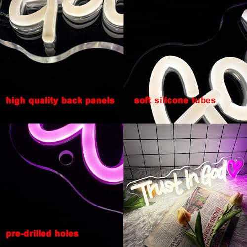 Image of Symone Trust In God Neon Sign, USB Powered Dimmable Spiritual Decor Faith Hope Love Sign LED Neon Light, for Faith Religious Church Prayer Room Living Room Room(15.7 * 3.9 In)