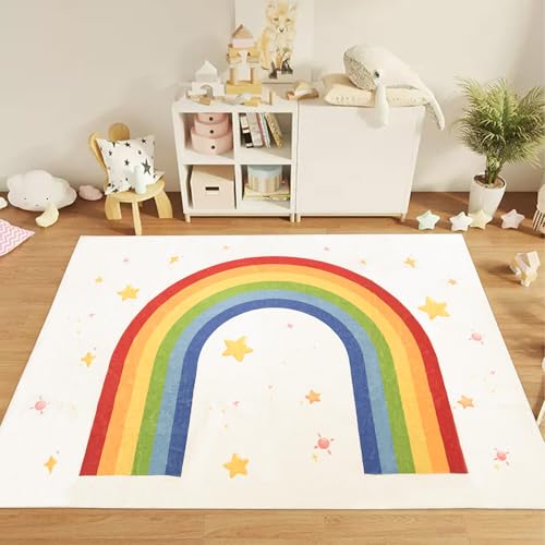 USTIDE Fluffly Rainbow Kids Rug Vibrant Colorful Large Rug for Bedroom Nursery Living Room,Nonslip Washable Indoor Carpet,150x200cm - Image 2
