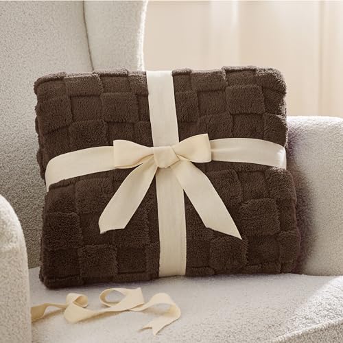 Bedsure GentleSoft Fall Throw Blanket for Couch Dark Brown - Checkered Fleece Blankets Gifts for Women Men Girls, Cute Soft Cozy Throw for Bedroom Home Decor Gifts, 50x60 Inches