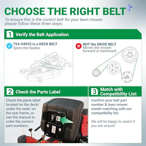 Image of BlueStars 754-04033 Deck Belt | Heavy-Duty Aramid Cord | 1 /2 inch x 118 inch | Deck Belt for Cub Cadet LT1046 RZT S42 RZT L42 754-04033 MTD Troy Bilt Lawn Mower 754-04033A OCC-754-04033 954-04033A