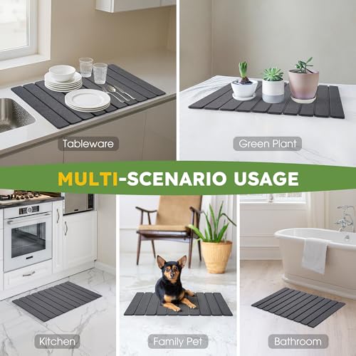HABUTWAY Large Stone Dish Drying Mat for Kitchen Counter 24"16" Collapsible Diatomaceous - image 2