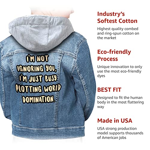 I'm not Ignoring You Hooded Denim Jacket for Kids - World Domination Jean Jacket - Quotes Denim Jacket for Kids3