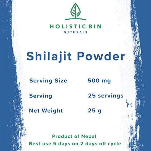 Holistic Bin Raw Shilajit Powder Himalayan Wildcrafted, Full Spectrum Extract | 100% Pure Organic Shilajit - No Fillers | Rich In Fulvic Acid And Trace Minerals (25 Servings) #TOP6