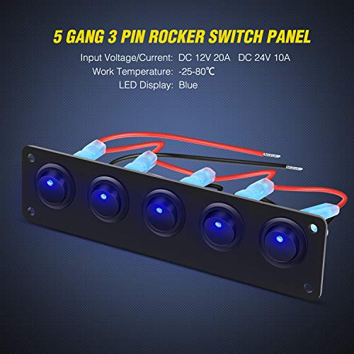 image for Nilight 5 Gang 3 Pin Rocker Switch Panel Waterproof On-Off Toggle Swit