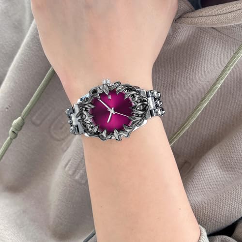 Image of CARLIEN Gothic Claw Watch for Men - Unique Stainless Steel Wristwatch, Luminous Hands, Waterproof Quartz Movement, Futuristic Melting Style, Cool Red & Green Color Options