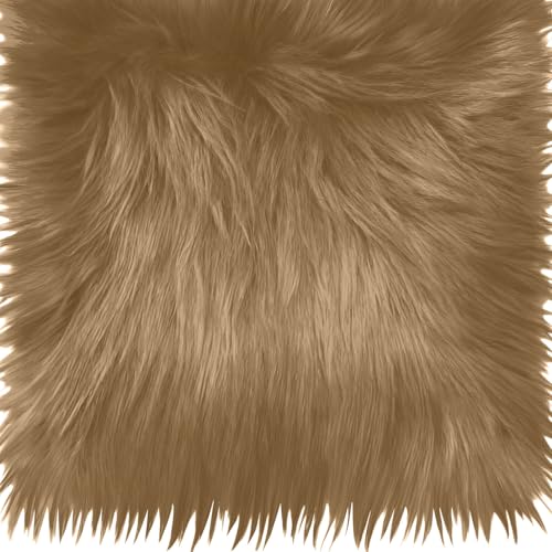 25x25CM Light Brown Faux Fur Fabrics Square, Plush Fluffy Fuzzy Cut Craft Fur, Craft Beard Hair, Beard Miniature Dolls Rugs Mats Gift, Winter Halloween Christmas Costume Party Decorations