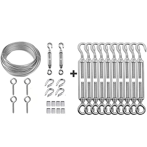 TooTaci Kit de Cable de Acero Inoxidable 1/16 con Tensores, Ganchos, Guardacabos y Bucles para Jardín, Iluminación, Cercas y Barandillas miniatura 1