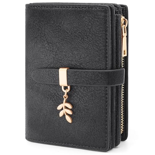 HNOOM Portefeuille Femme Petit Format Cuir PU Vintage Porte Monnaie Blocage RFID Porte Carte, Porte Feuille pour Femme avec 19 Emplacements de Cartes et éclair Poche à...