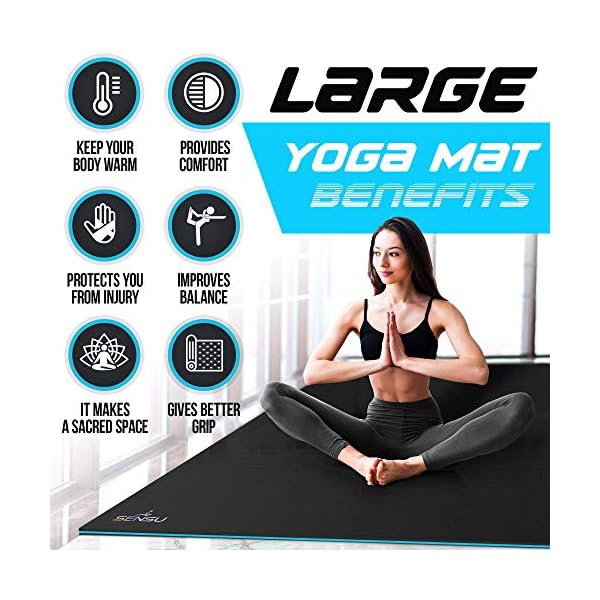 Sensu Large Yoga Mat - 6’ x 4’ x 9mm Extra Thick Exercise Mat for Yoga, Pilates, Stretching, Cardio Home Gym Floor, Non- Slip Anti Tear Eco-Friendly Workout Mat - Use Without Shoes