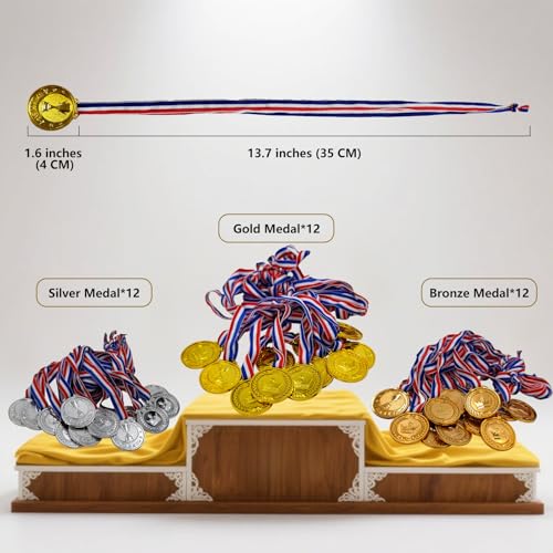 36 Pieces Plastic Gold Silver Bronze Winner Medals for Kids for Award, Olympic Trophy Medals for Kids Games Competitions, Gifts, Sports Party Favors and Decorations - Thumbnail 2