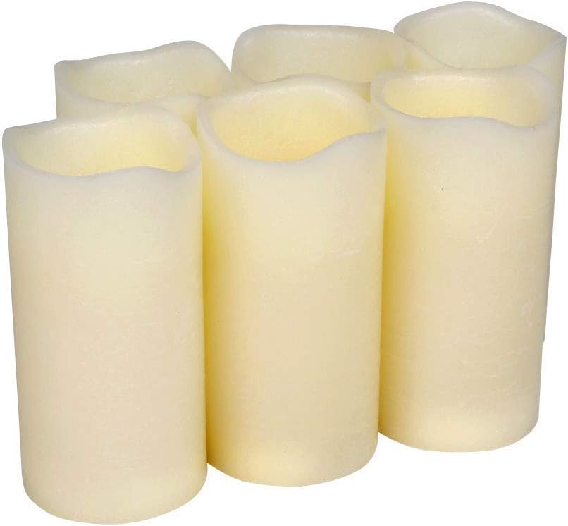 Flameless Candles Battery Operated Real Wax Pillar H-BLOSSOM LED Candles with Cycling 5H Timer Pack of 6 (3" x 6")