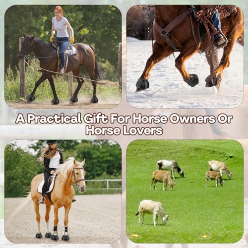 Image of JIEYAO 1 Pair Black Horse Bell Boots Protect, Double Lock Horse Care Boots, Rubber Horse Boot No-Rub Bell Boots for Horses Quick Wrap Hook & Loop for Shield Turnout Against Hoof Impact Trauma