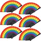 6 Pack Pride Rainbow Folding Fans Decorations Pride Fan Gay Lesbian Wedding Pride Decor LGBT Pride Month Parade Accessories Party Favors Stuff Hand Fans for Women Men, Horizontal Rainbow Black