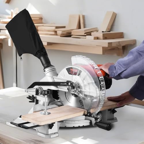 VEVOR Compound Miter Saw, 10-Inch Blade, 15 Amp Motor, 60-Tooth, Corded Single Bevel 0-45°, LED Precision Alignment, Angle Adjustable, Lightweight Cast Aluminum Base, for Wood, Composite Decking - Image 8