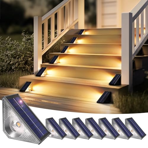 Solpex Solarleuchten für außen, 8 Stück, Treppenlicht, wasserdicht, LED-Beleuchtung für Außentreppe, Stufen, Zaun, Hof, Terrasse, Dachrinne, Weg,...