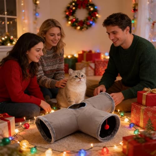 Veasbuu Spieltunnel für Katzen, Labyrinth, interaktives und faltbares Puzzle, flexible Schläuche und Tunnel für Katzen, für Kätzchen, Haustiere, Weihnachten, Halloween und Partys-2