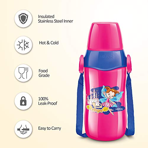 Image of Milton Steel Whizz 600 Insulated School Kids Bottle with Inner Steel, 520 ml, Pink