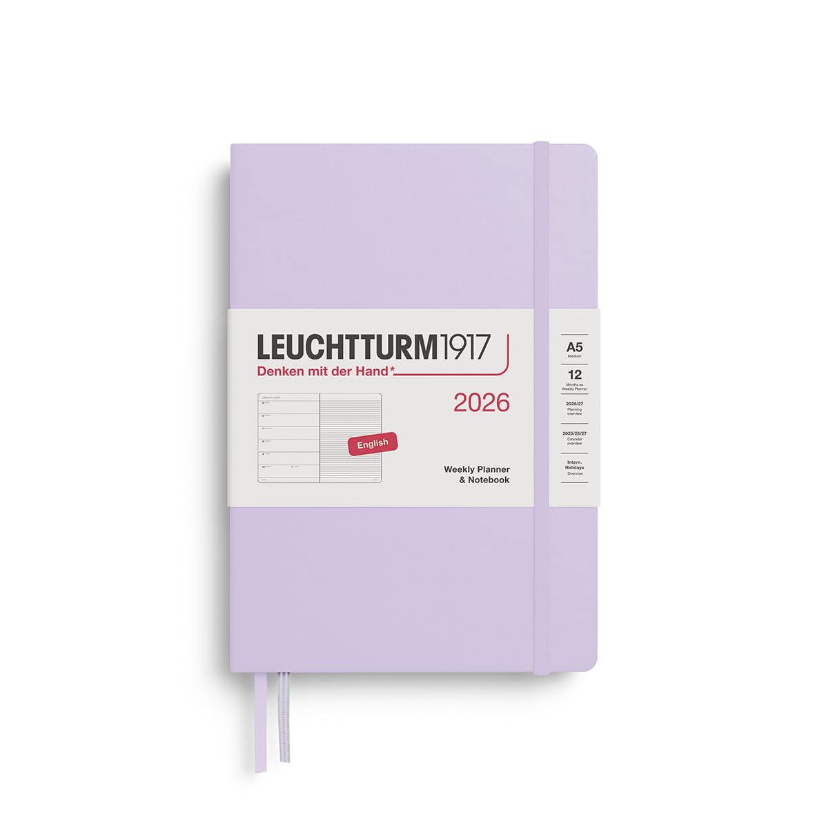 LEUCHTTURM1917 372651 Weekly Planner & Notebook Medium (A5) 2026 Hardcover, 12 Months, Lilac, English