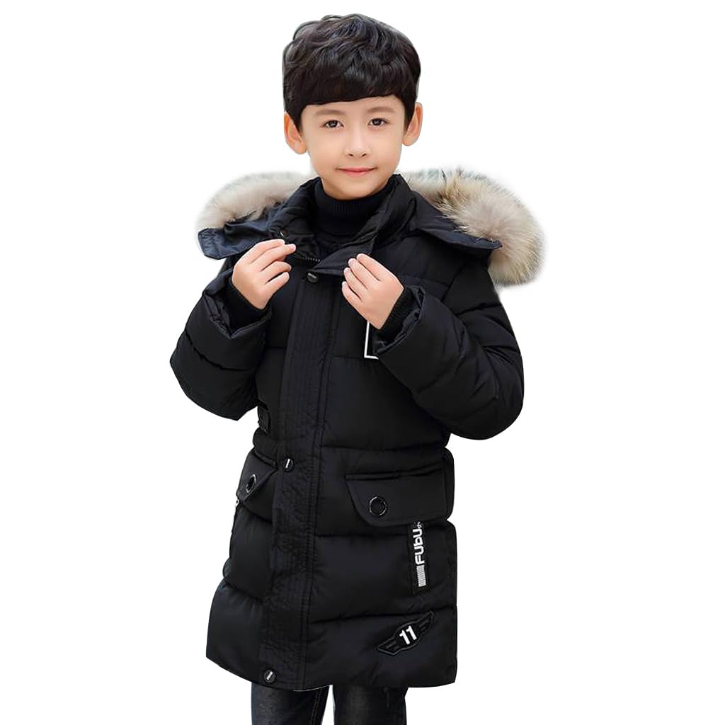 linboo Manteau Enfant Garçon Doudoune Doublure Polaire Chaud Veste d'Hiver à Capuche Fourrure Blouson Matelassé Epais Parka