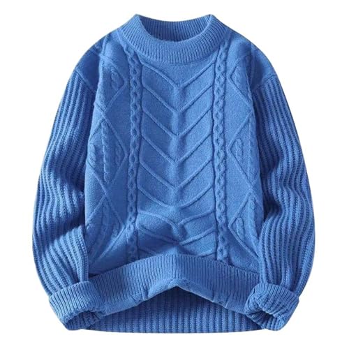 Pull d'hiver ample torsadé rétro col rond vêtement chaud tricoté homme
