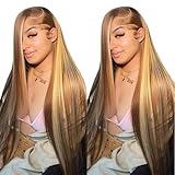 Cypha Ombre Lace Front Wig Human Hair Highlight 13x6 HD Straight Lace Front Wigs 180% Density 4/27 Colored Honey Blonde HD Lace Frontal Wigs For Women Glueless Pre Plucked with Baby Hair 30inch