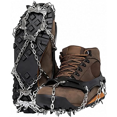 Yatta Life Trail Spikes Crampons Ice Grips for Hiking - Winter Shoes/Boots with 14 Stainless Steel Spikes, Anti-Slip Traction Cleats for Snow Ice Walking Climbing Mountaineering (Black, L)