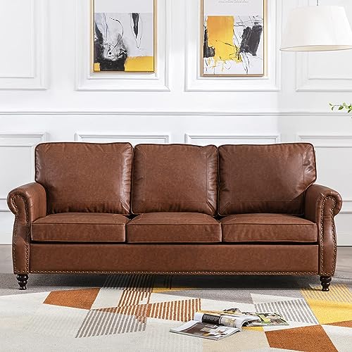 Dreamsir 79'' Traditional Faux Leather Sofa Couch with Nailhead Trim,