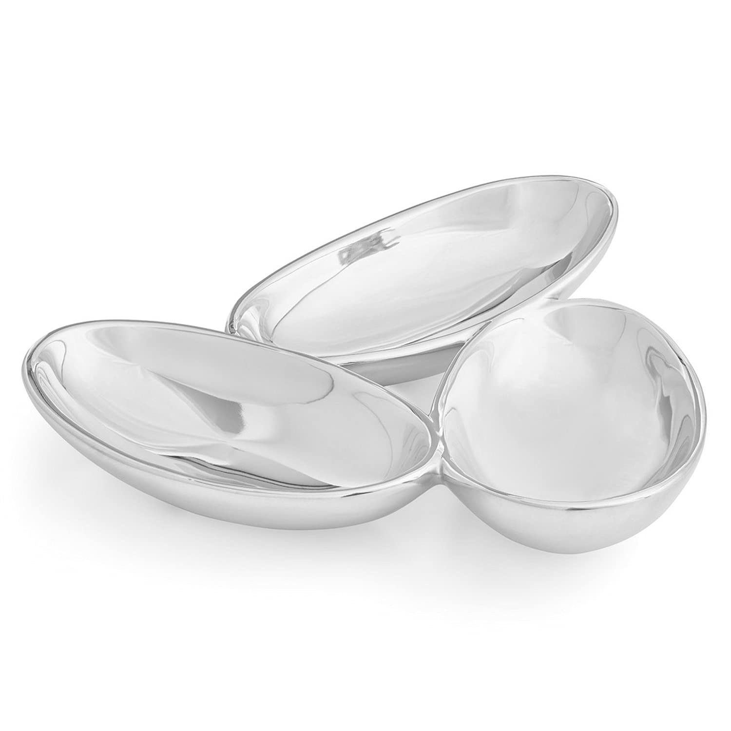 NambeTipsy Condiment Server | 3 Part Divided Serving Tray for Condiments, Nuts, Dips, Appetizers, and Snacks | Made of Nambe Alloy | Designed by Neil Cohen