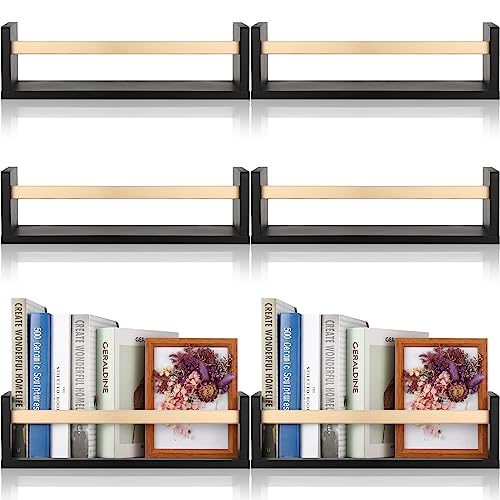 Image of Thyle 6 Pcs Black Floating Nursery Wall Shelf 16 inch Nursery Decoration Wall Book Shelves for Bedroom Organizer or Kitchen Spice Rack Wall Mount Books Photo Picture Display Ledges