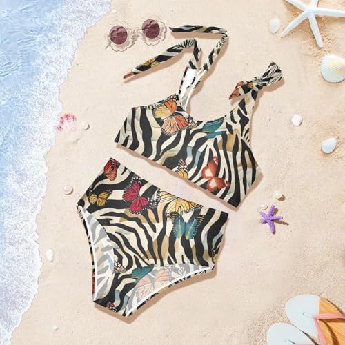Girls Swimsuit Two Piece Swimwear Butterflies on Animal Zebra Bikini Set Beach Sport Bathing4
