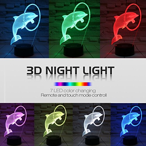 Zokea Night Light 3D Lamp 7 Colors Changing Nightlight With Smart Touch & Remote Control 3D Night Light For Kids Or As Gifts For Women Kids Girls Boys (Cute Dolphin) #TOP1
