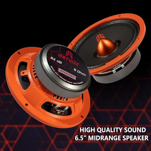 Image of MX65E1 Loudspeaker 6.5 Inch Midrange 400 Watts 6 Ohms Orange Bullet, Premium Quality Audio Door Speakers for Car or Truck Stereo Sound System, Orange (2 Speakers)