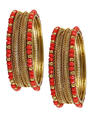 Image of NMII Metal with Zircon Gemstone, Pearls and Beads Studded Glossy Finished Bangle Set For Women and Girls
