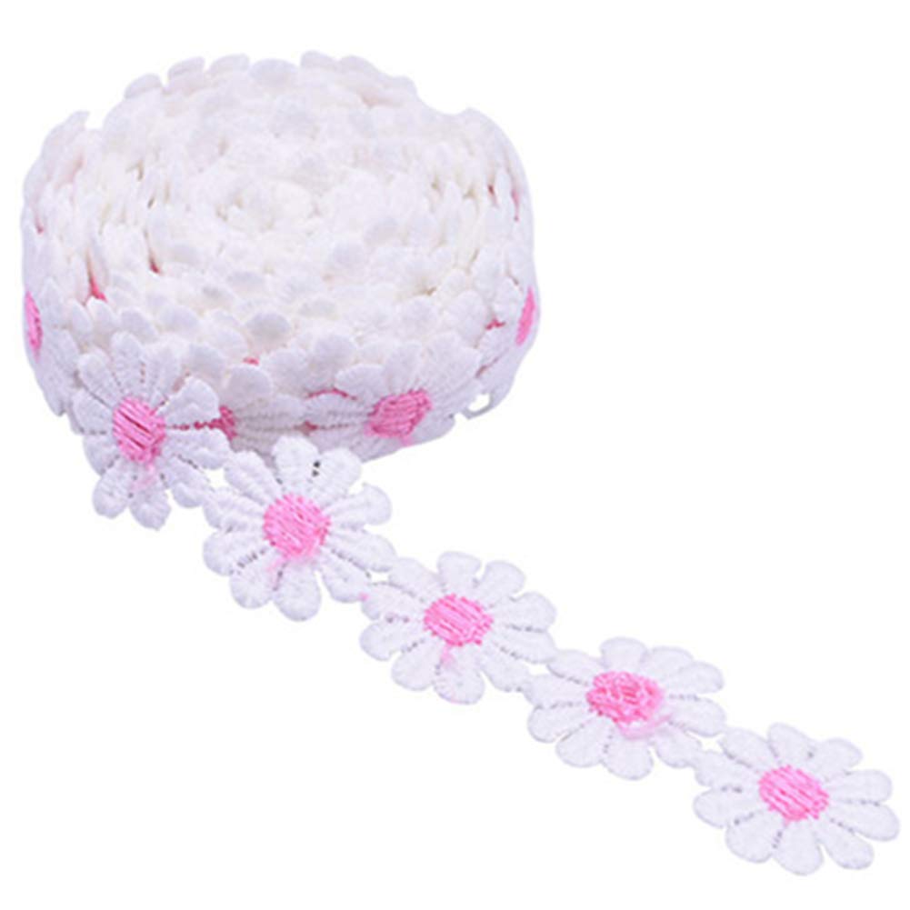 3 Yard White and Pink Flower DIY Lace Applique Sewing Craft Lace Edge Trim Ribbon Edging Trimmings Fabric Embroidery Polyester for Wedding Dresses Embellishment DIY Party Decor Clothes