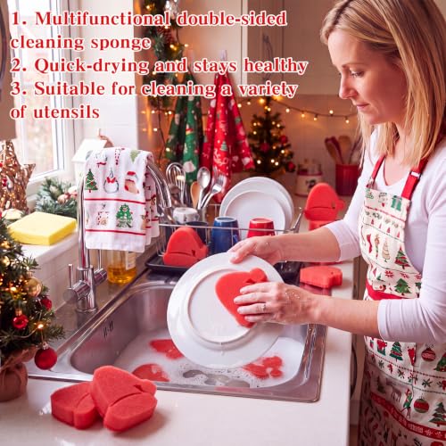 Image of Tioncy 12 Pack Christmas Hat Kitchen Sponges Bulk Red Christmas Hat Dual Sided Scrubber Sponges Dishwashing Kitchen Cleaning Accessories for Home Decor Household Supplies