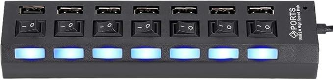 Hub USB 7 Puertos con Interruptores, Estación de Conexión USB 2.0 miniatura 7
